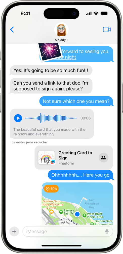 Conversación de la app Mensajes con las funciones de iMessage.