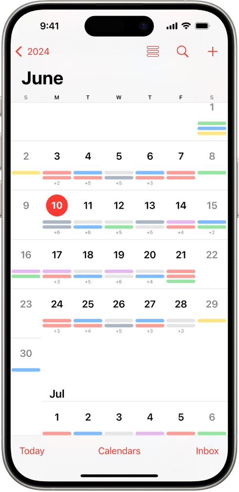 Visualização mensal no app Calendário.