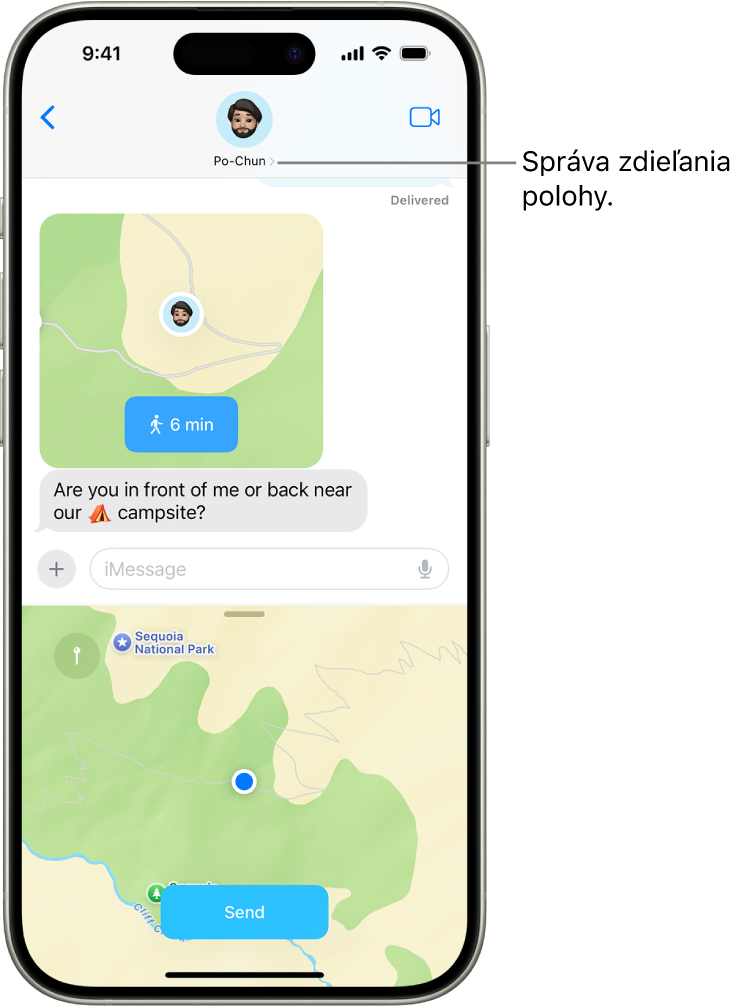 Konverzácia v apke Správy so zdieľaním polohy.