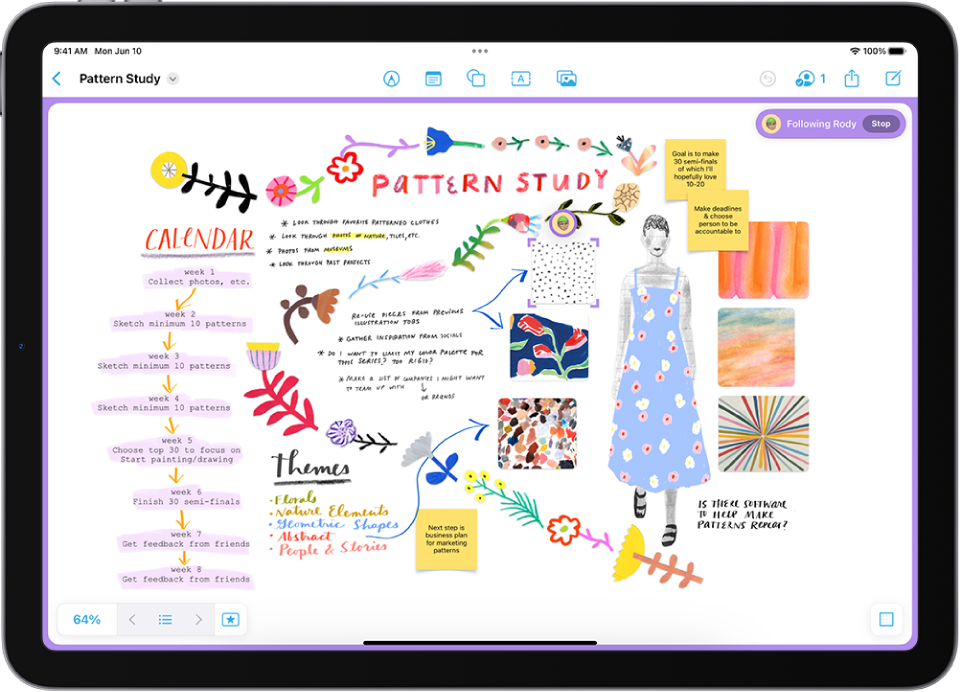 A Freeform board where one participant is following another. A frame shows what’s on their screen.