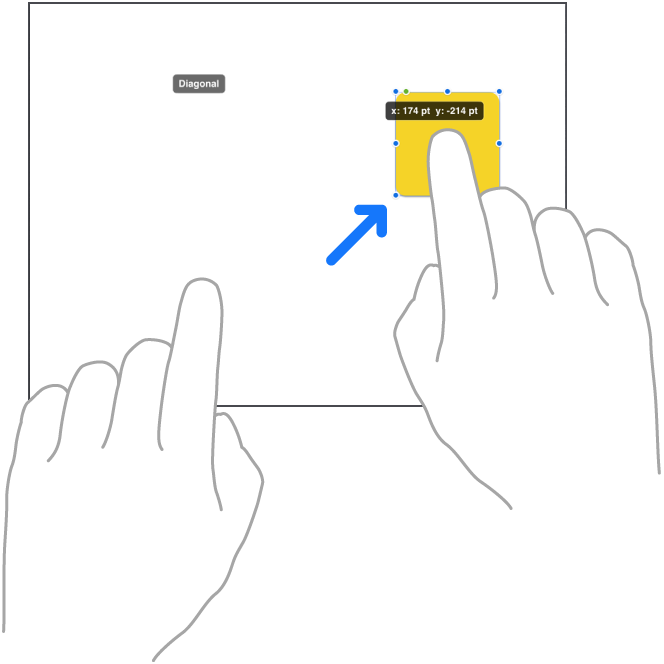 สองนิ้วของมือข้างหนึ่งกำลังย้ายรายการเป็นเส้นตรงใน Freeform