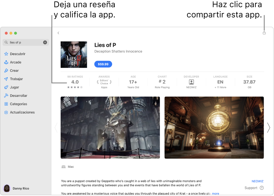 Calificaciones de clientes de una app en App Store.