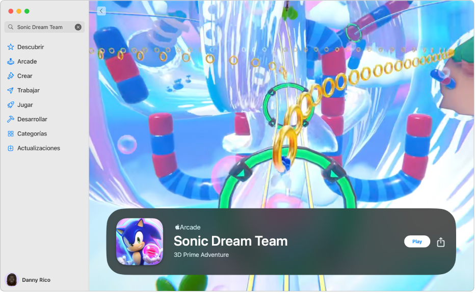 La página principal de Apple Arcade. Se muestra un juego muy conocido a la derecha.