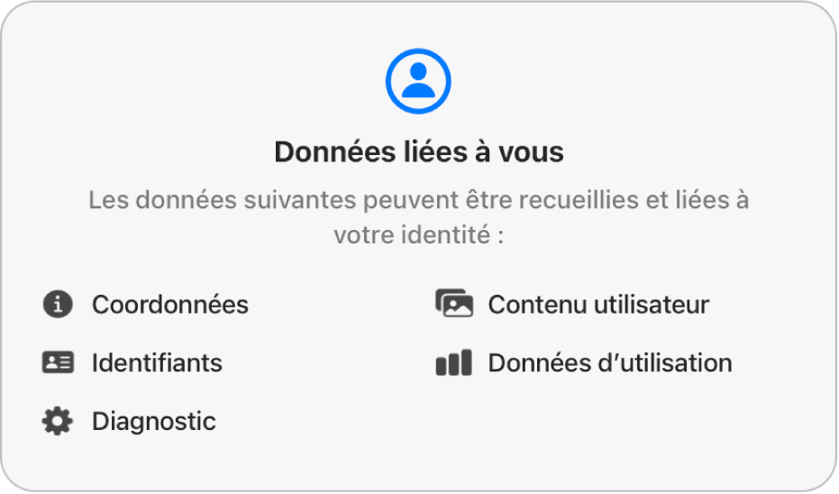 Une partie de la page principale du Mac App Store, qui affiche la politique de confidentialité du développeur de l’app sélectionnée.