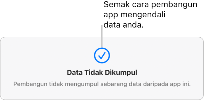 Sebahagian halaman Mac App Store utama, menunjukkan dasar privasi pembangun app yang dipilih.