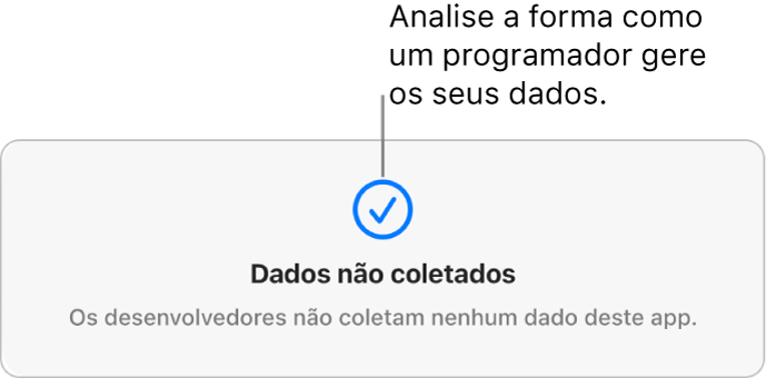 Uma parte da página principal da Mac App Store, mostrando a política de privacidade do desenvolvedor do app selecionado.