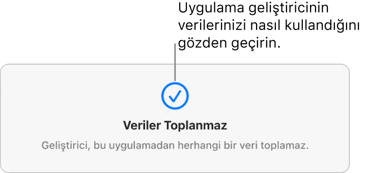 Mac App Store ana sayfasının bir bölümü, seçili uygulamanın geliştiricisinin gizlilik politikasını gösteriyor.