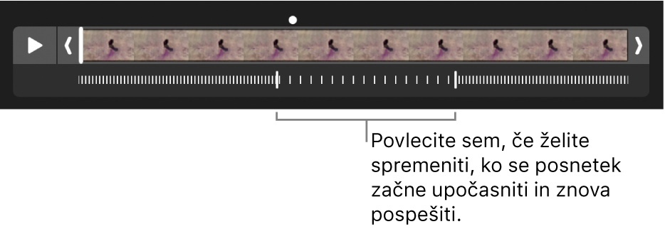 Video v počasnem posnetku z ročicami, ki jih lahko povlečete in s tem določite, kje se videoposnetek upočasni in kje spet pospeši.