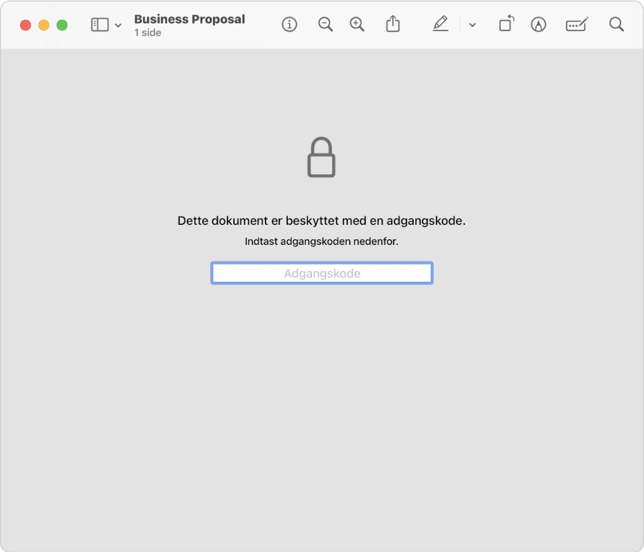 Et PDF-dokument, der er beskyttet med adgangskode.