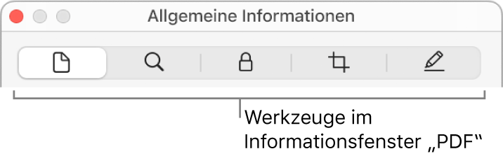 Werkzeuge im Informationsfenster „PDF“.