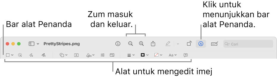 Bar alat Penanda untuk mengedit imej.