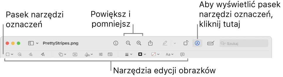 Pasek narzędzi oznaczeń do edycji obrazków.