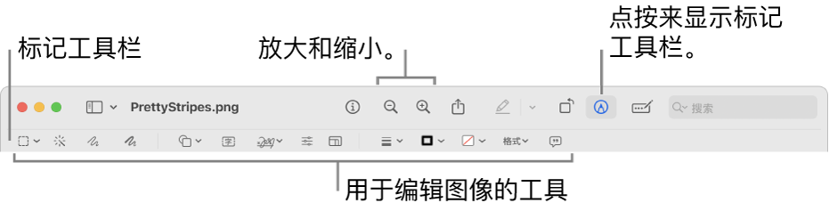 用于编辑图像的“标记”工具栏。