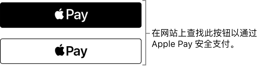 接受使用 Apple Pay 进行购买的网站上显示的按钮。