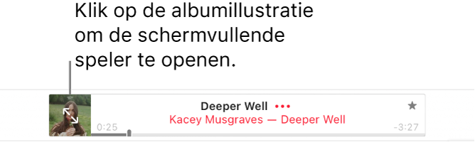 De bovenkant van de Apple Music-pagina waarin een nummer wordt afgespeeld.