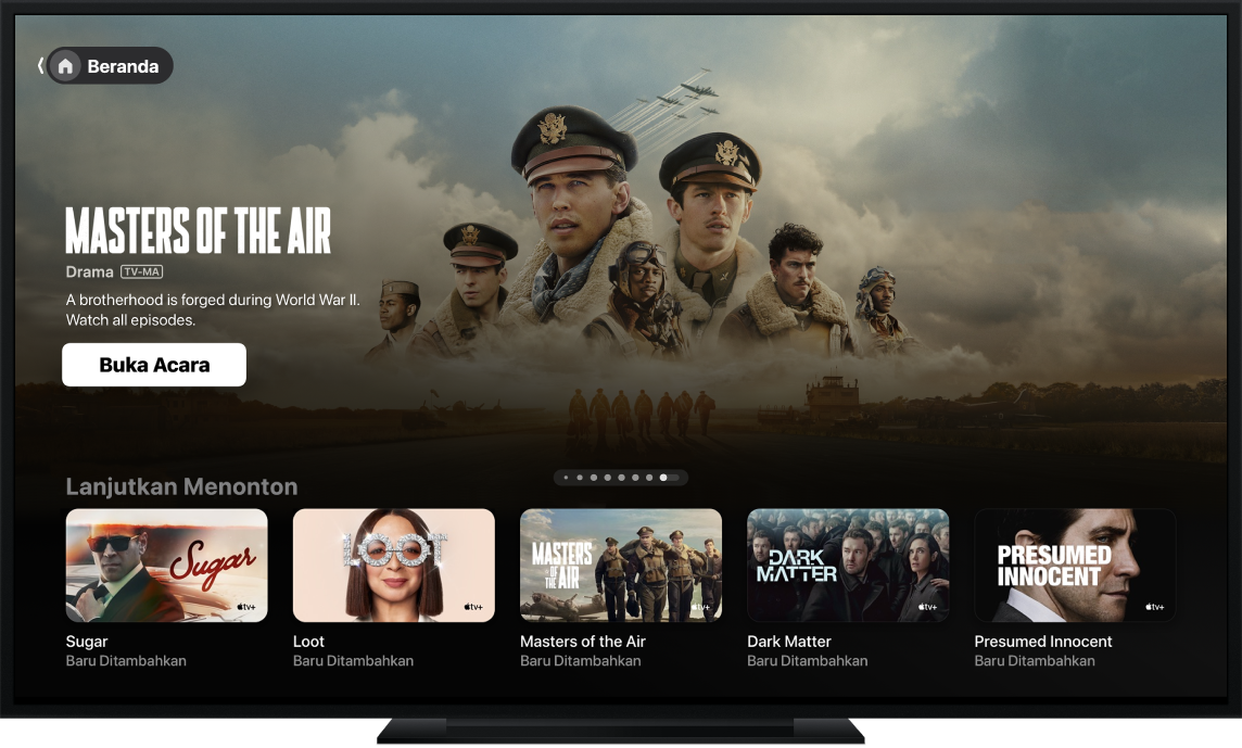 App Apple TV ditampilkan di TV