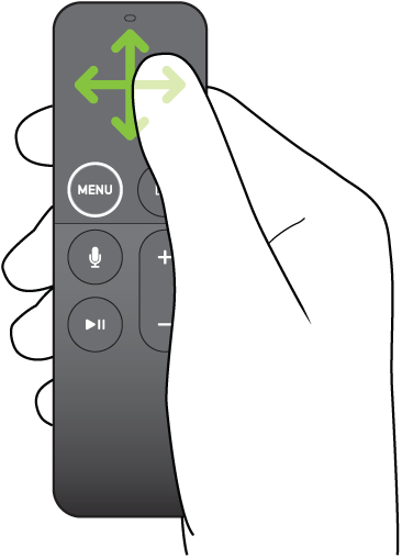 Illustration showing scrolling using the touch surface of the remote (1st generation)