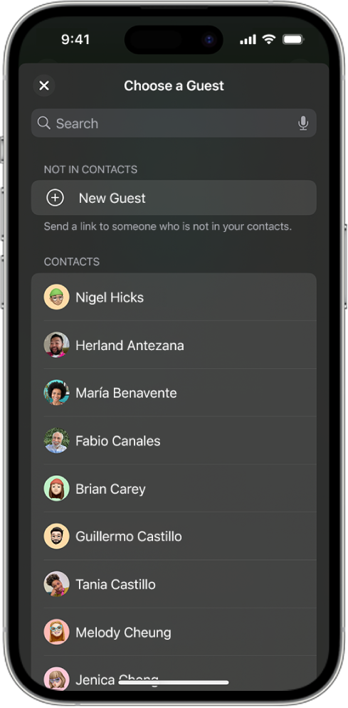 The Send Invitations screen and a list of contacts on an iPhone.