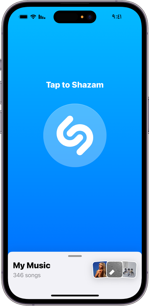 الشاشة الرئيسية لتطبيق Shazam مع زر Shazam