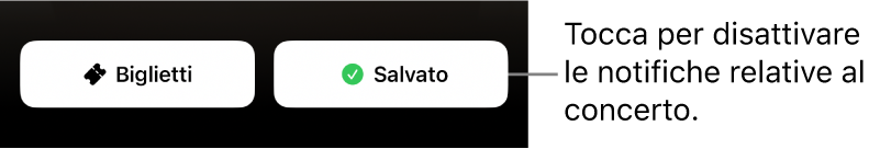 Pulsante Salva attivato (che mostra un segno di spunta) sulla guida al concerto di Shazam