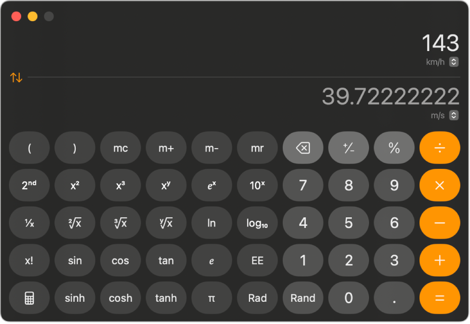 Scientific calculator in conversion mode.