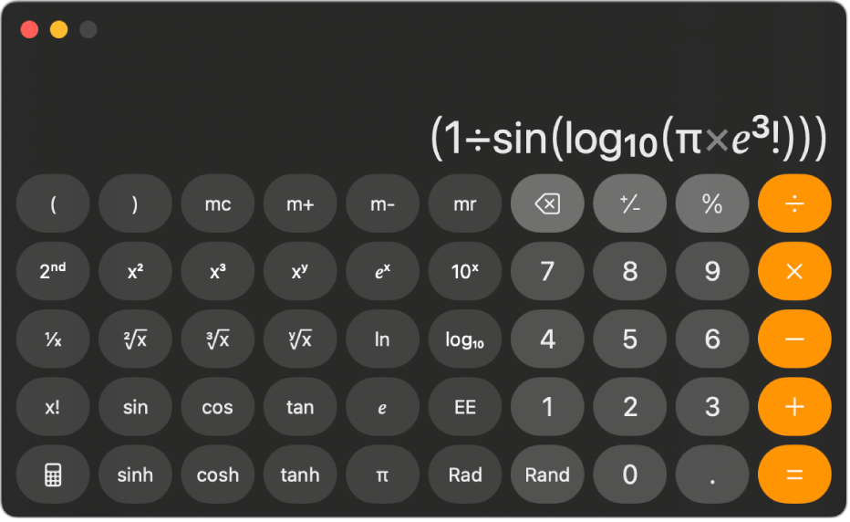 A calculator in scientific mode showing a typed expression.