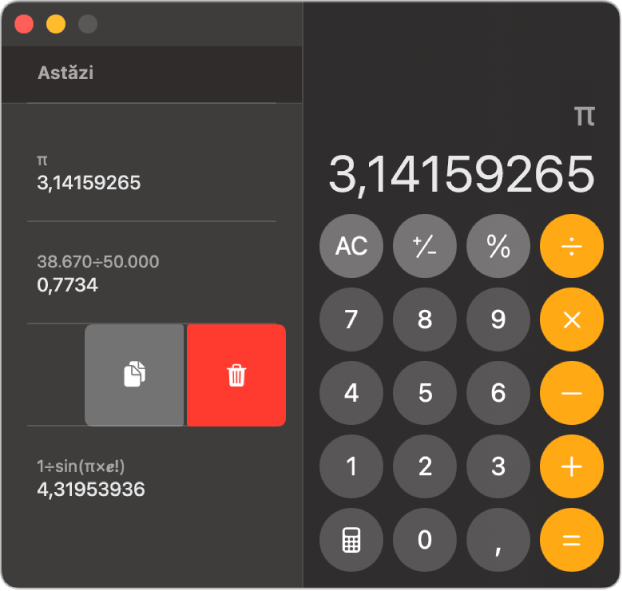 Calculator cu istoricul vizibil.