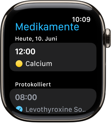 Die App „Medikamente“ mit einer Liste der erfassten Medikamente.