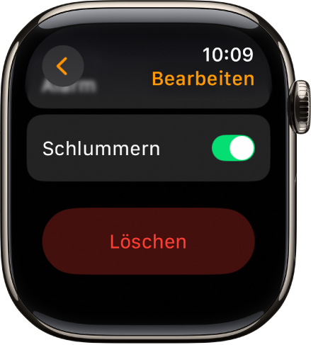 Bildschirm „Wecker bearbeiten“ mit der Taste „Löschen“ unten.