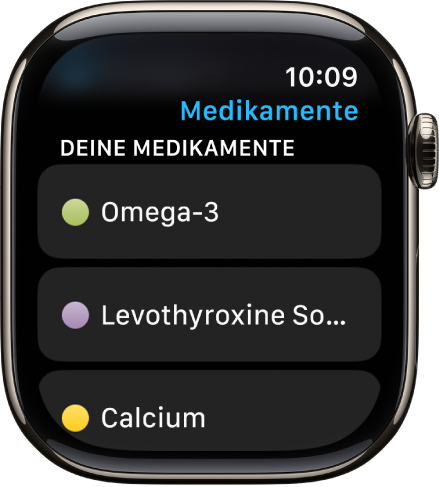 Die App „Medikamente“ mit einer Liste aller Medikamente.