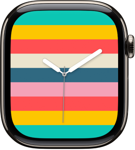 The Stripes watch face showing horizontal stripes of many colors.