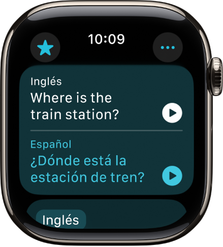 Una pantalla de la app Traducir con una frase en inglés en la parte superior traducida al español en la parte inferior.