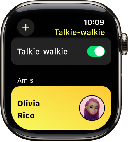 L’écran Talkie-walkie affichant l’interrupteur Talkie-walkie vers le haut et un ami en bas.