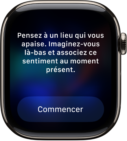 App Pleine conscience affichant une pensée à laquelle réfléchir. Un bouton Commencer se trouve en dessous.