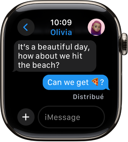 Apple Watch montrant une conversation dans l’app Messages.