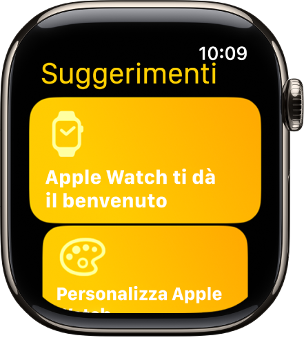 L’app Suggerimenti con una raccolta di suggerimenti come “Apple Watch ti dà il benvenuto”.