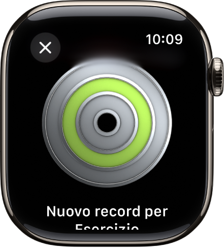 Un premio che viene mostrato su Apple Watch. Sotto il premio c’è una sua descrizione. Puoi trascinare per ruotare il premio.