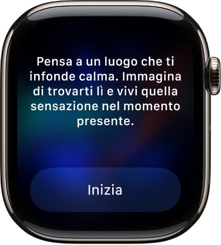 L’app Mindfulness con un pensiero su cui riflettere. Sotto, è visibile il pulsante Inizia.