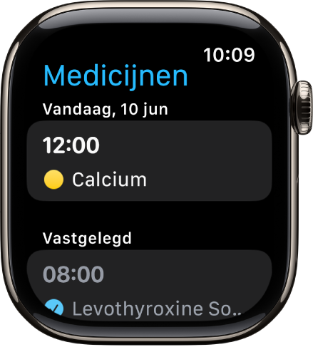 De Medicijnen-app met alle geplande en vastgelegde medicijnen.