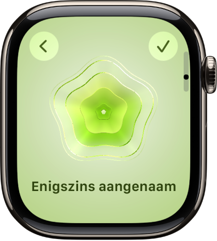 De Mindfulness-app met het gemoedstoestandscherm, met in het midden een afbeelding. Daaronder staat een emotie.