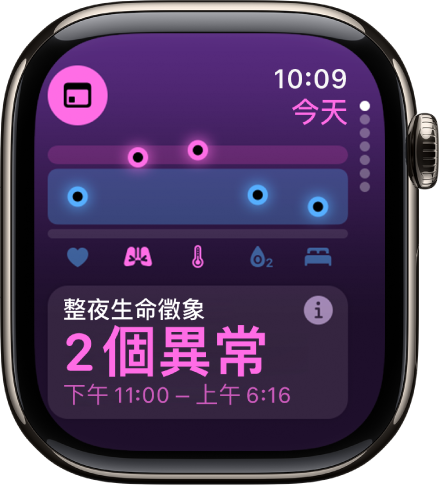 「生命徵象」App 畫面顯示整晚健康指標。