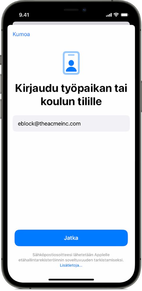 iPhonen näyttö, jossa näkyy käyttäjärekisteröinnin käyttöliittymä.