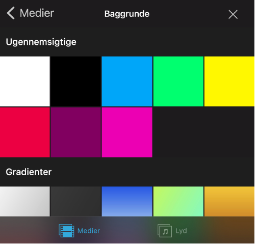 Et projekt med en mønstret baggrund i fremviseren og baggrundsbrowseren åben i højre side.