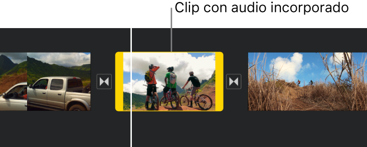 Clip de vídeo con audio incorporado en la línea de tiempo.