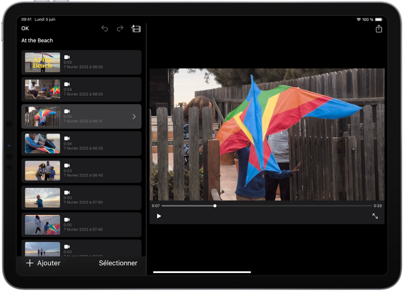 Un projet de film magique dans iMovie sur un iPad.