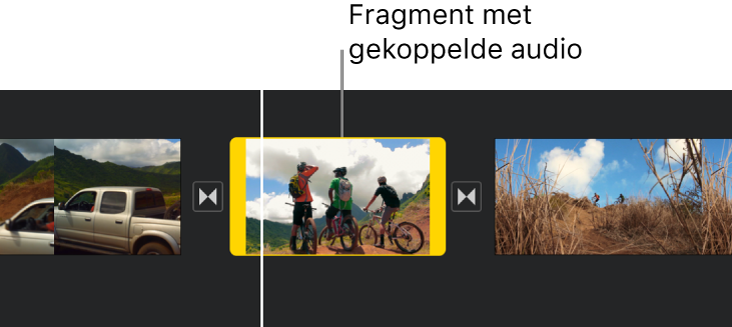 Een videofragment met gekoppelde audio in de tijdbalk.