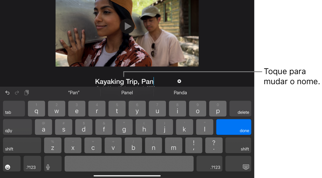 Um título do projeto a ser editado, com o teclado apresentado por baixo.