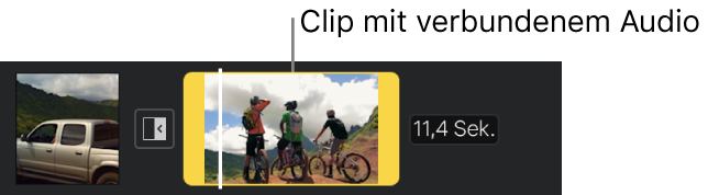 Ein Videoclip mit angehängter Audiospur in der Timeline