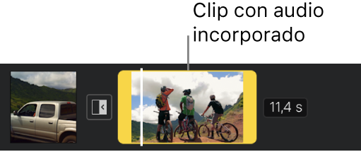 Clip de vídeo con audio incorporado en la línea de tiempo.