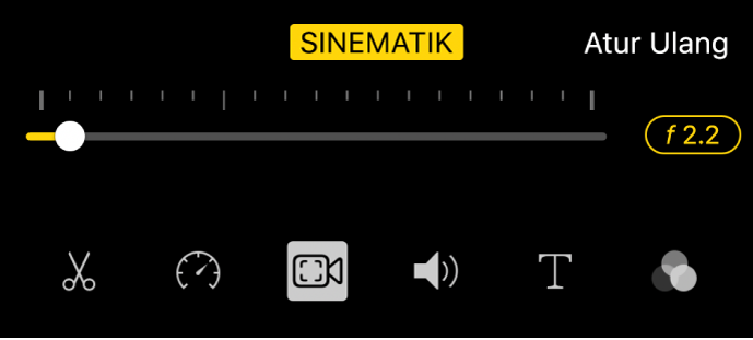 Penggeser Kedalaman Bidang, tersedia saat Anda mengetuk tombol Sinematik.